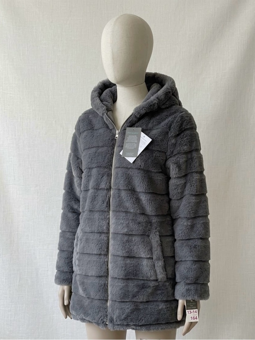 NWT Primark Charcoal Faux Fur Hooded Jacket Size 13-14 / XS